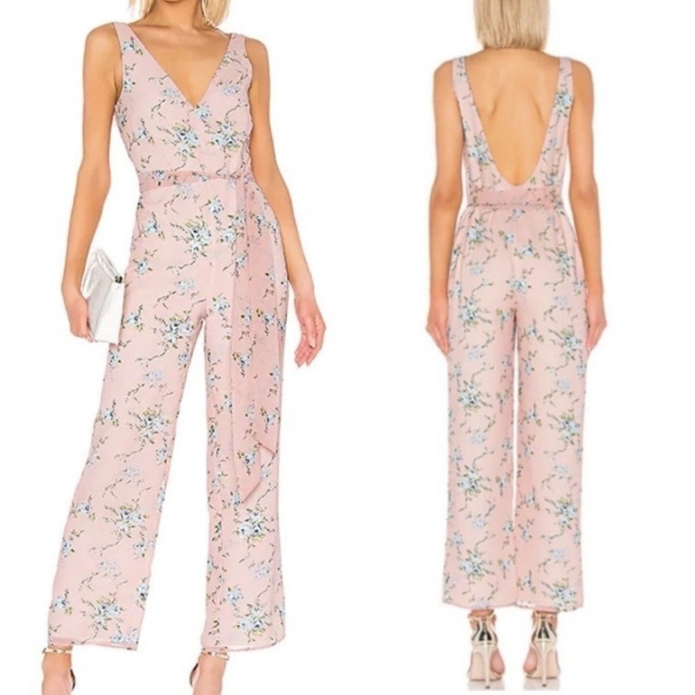 LPA Revolve Alina Pastel Pink Floral Sleeveless Wide Leg Jumpsuit SIZE XS